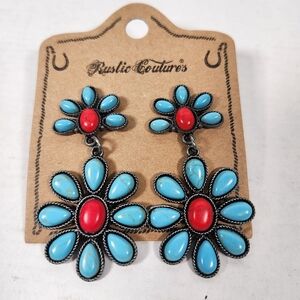 Rustic Couture's blue/red floral drop earrings